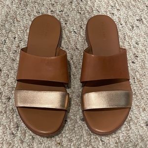 Cole Haan Rose Gold and Cognac Leather Slide Sandals